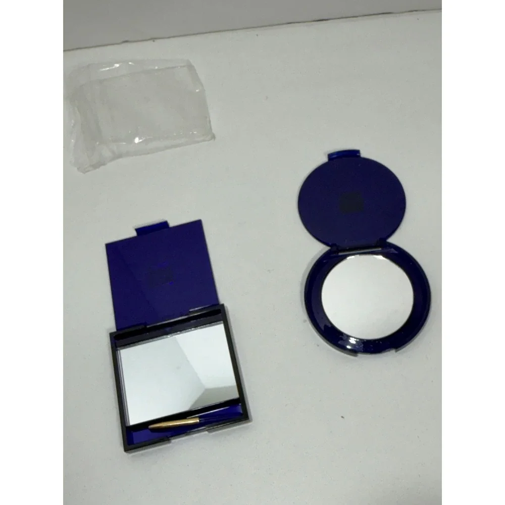 Estee Lauder Cobalt Blue Gold Logo Compact Mirror Set Square Round Vintage Style